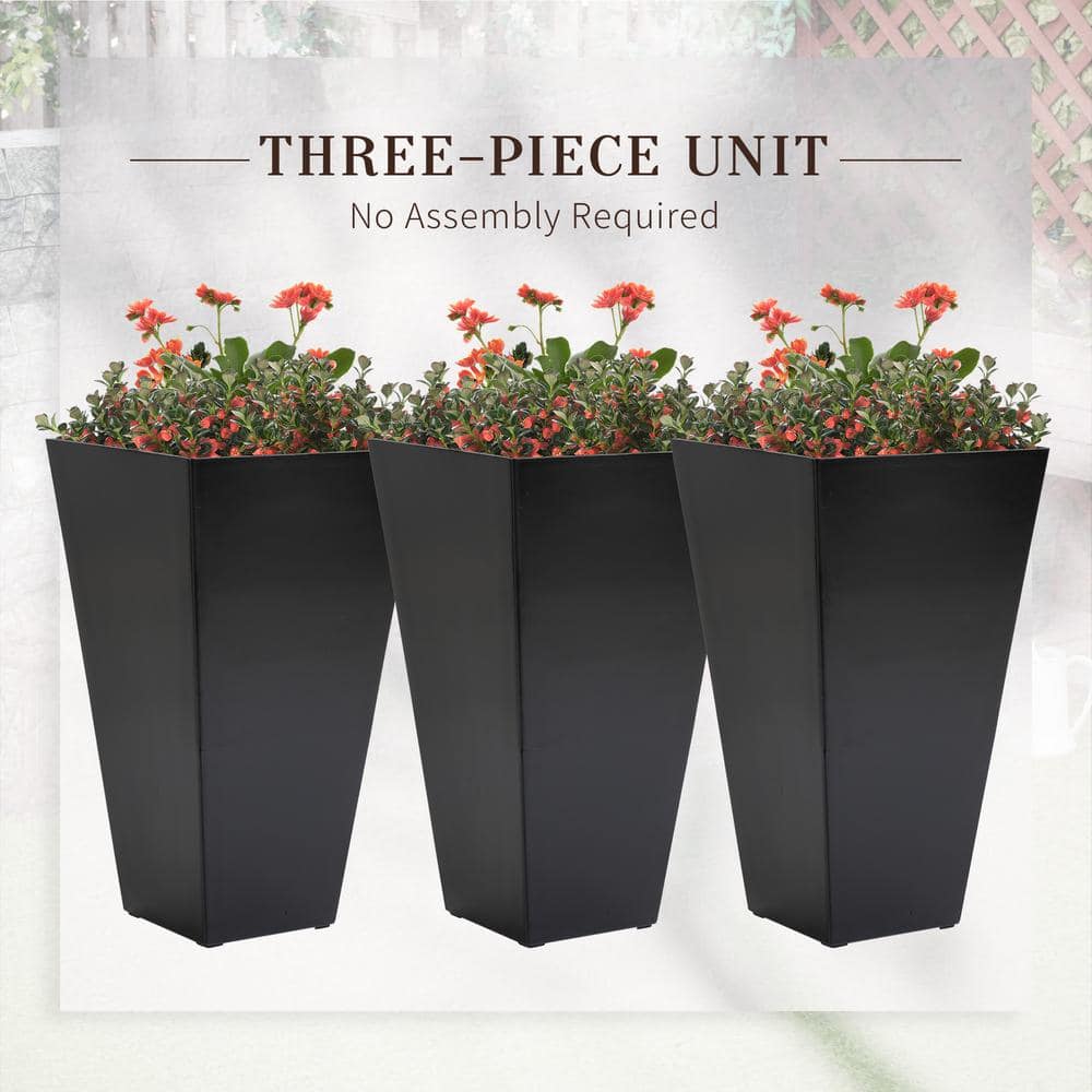 Black Tall Plastic Indoor/Outdoor Planters Set of 3