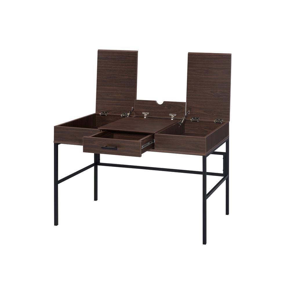Oak and Black Writing Desk with Drawer and USB Port