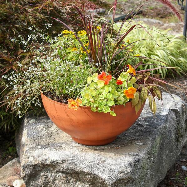 Achla Designs 16 in. W Decorative Pots, 8 in. H Round Burnt Sienna