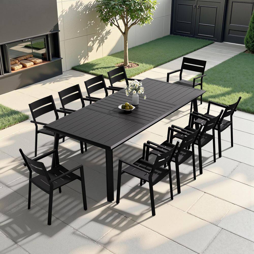 11-Piece Outdoor Dining Set Made of Full-Aluminum 93.9 in. L Dining Table with Umbrella Hole and 10 Stackable Chairs price history on PriceWatchPro