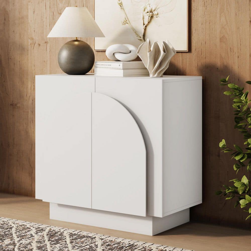 Iris Matte White 31 in. Mid-Century Modern Solid Wood Accent Cabinet with Adjustable Inner Shelf and Arched Doors price history on PriceWatchPro