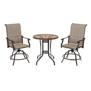 Riverbrook Espresso Brown 3-Piece Outdoor Patio Aluminum Round Padded Sling Swivel Balcony Bistro Set
