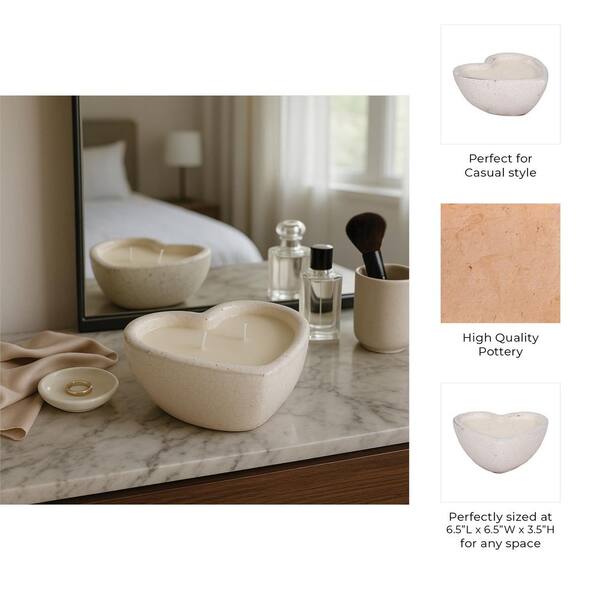 Liv & Skye 7 in. White Ceramic Woodsy Heart-Shaped 2-Wick Candle