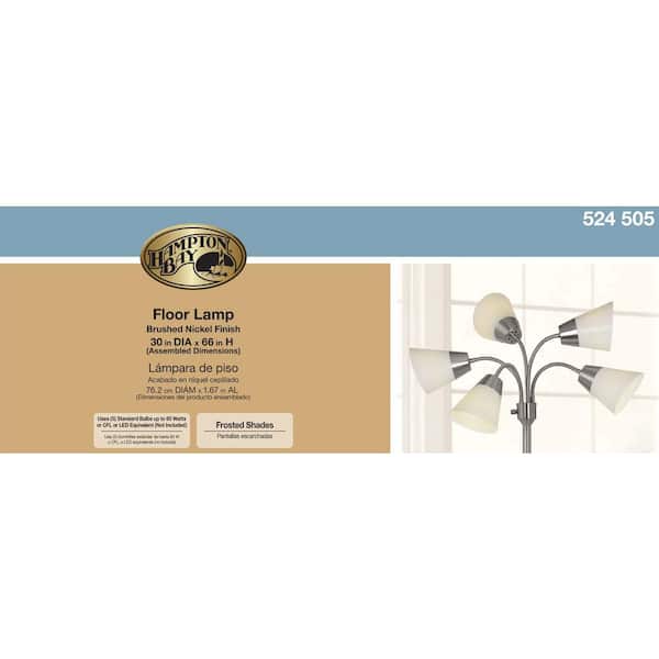 Hampton Bay 66 in. Satin Nickel Floor Lamp with 5 Plastic Bell