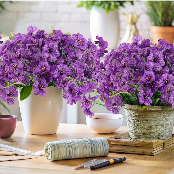 13 in. Purple 24 Bundles Artificial other Flowers for Outdoors