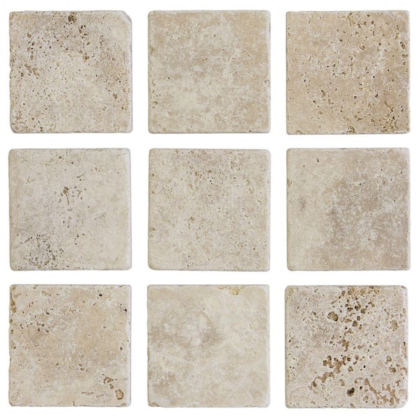 Jeffrey Court Light Travertine Cream 4 In X 4 In Tumbled Natural Stone Wall And Floor Tile 1 Sq Ft Pack 67542 The Home Depot