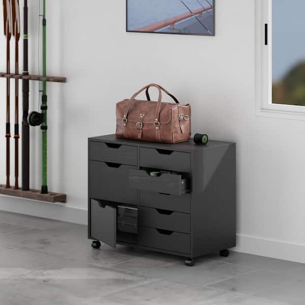 黒い木製シェルフ 6段　美品　2個あり WINSOME WOOD Halifax Black Cabinet with 6 Small Drawers and 2
