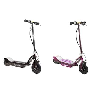 E100 Kids 24-Volt Motorized Electric Powered Scooters, Black and Purple