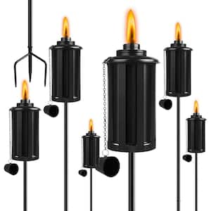 59-Inch Metal Garden Torch Set of 6 Citronella Outdoor Decor 3-Prong Stake Weather Resistant Adjustable Height