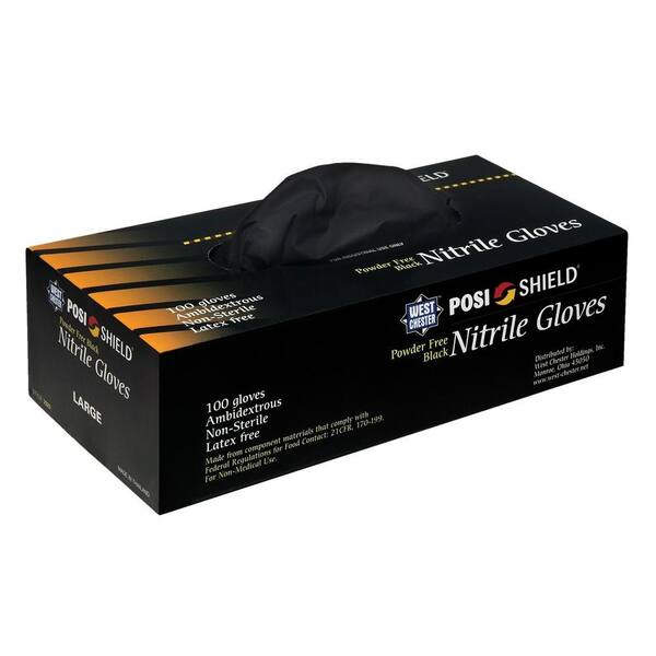 West Chester Powder Free Black Nitrile Disposable Gloves, XXLarge - 100 Ct. Box, sold by the case