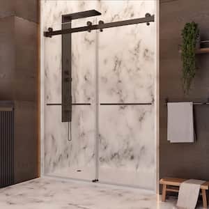 Luna 56 in. W x 76 in. H Sliding Frameless Shower Door in Oil Rubbed Bronzel Finish with Clear Glass