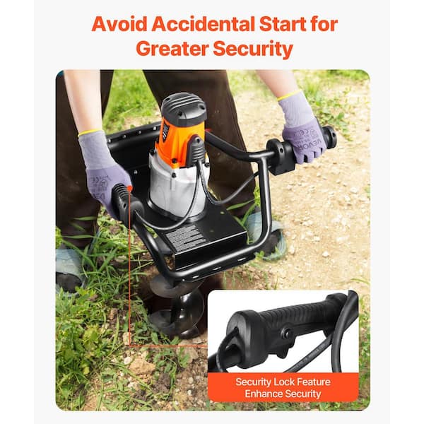 Electric Post Hole Digger, 5. 71in., 1500W Motor, 140 RPM Alloy Steel Earth Auger Drill Bit with 10. 24in. Extension Rod