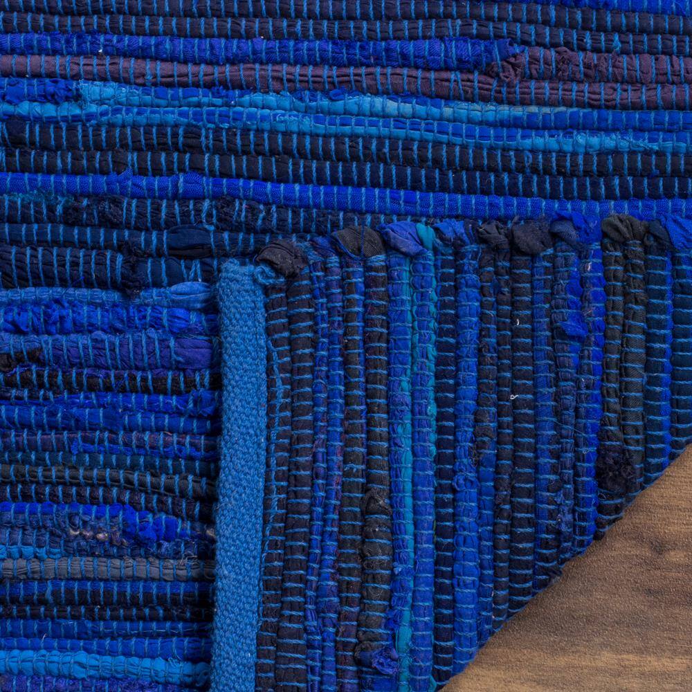 Blue Striped Handmade Wool and Cotton Area Rug