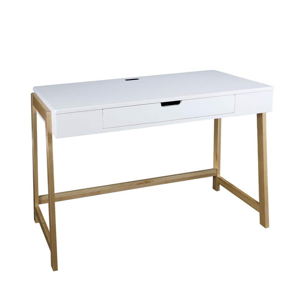 Neorustic White and Maple Desk with USB Ports