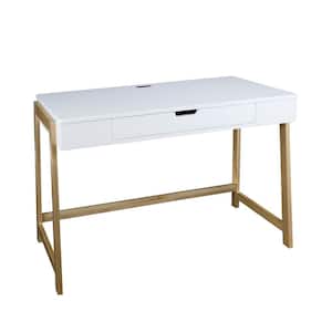 42 in. Rectangular White/Natural 1 Drawer Writing Desk with Solid Wood Material