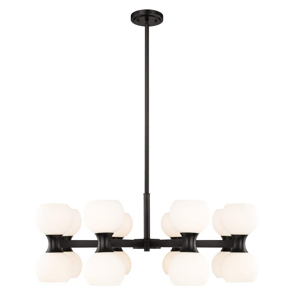 Artemis 16 Light Matte Black Shaded Chandelier Light with Matte Opal Glass 
