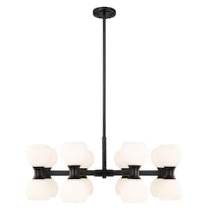 Artemis 16 Light Matte Black Shaded Chandelier Light with Matte Opal Glass Shade with No Bulbs Included