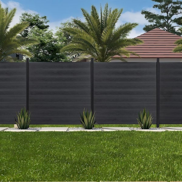 Garden Privacy Waterproof Fence 6 ft. H x 6 ft. W Black Composite Fence Board with 2 Aluminum Post
