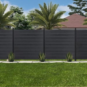 Garden Privacy Waterproof Fence 6 ft. H x 6 ft. W Black Composite Fence Board with 2 Aluminum Post