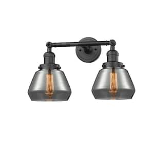 Fulton 16.5 in. 2-Light Oil Rubbed Bronze Vanity Light with Plated Smoke Glass Shade
