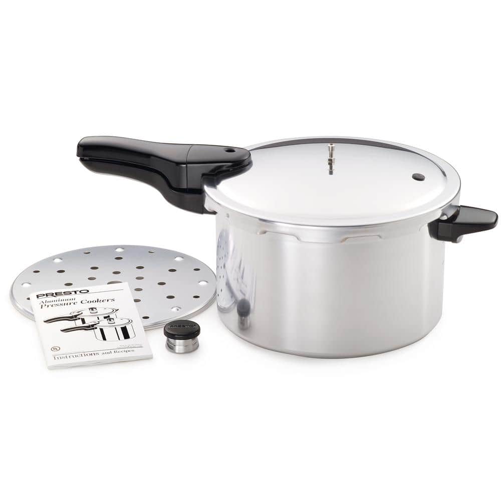 8-Quart Silver Aluminum Pressure Cooker with Black Handle