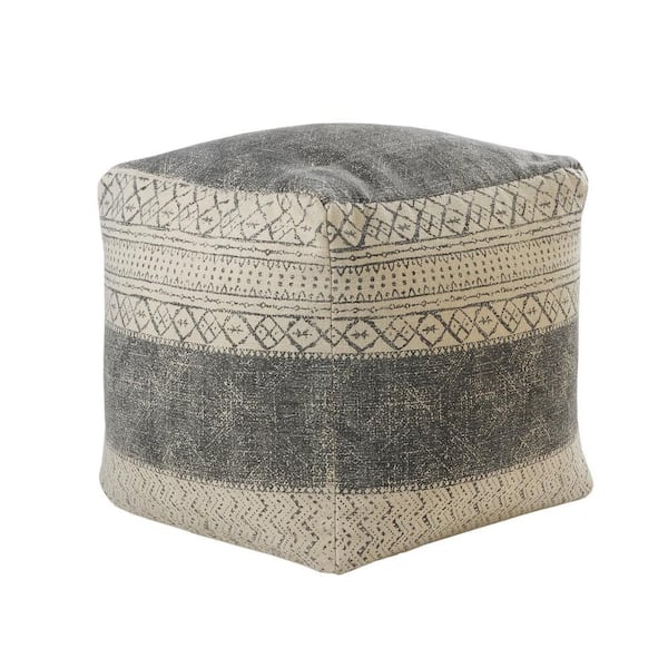 Unbranded Distressed Beige / Gray Handmade Geometric Motif Pouf