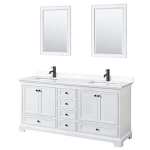 Deborah 72 in. W x 22 in. D x 35 in. H Double Bath Vanity in White with White Cultured Marble Top and 24 in. Mirrors