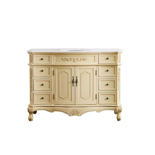 Unbranded Timeless Home 48 in. W x 21 in. D x 36 in. H Single Bathroom Vanity in Light Antique Beige with White Marble and Basin