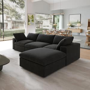 120.5 in. Square Arm 4-piece Velvet L-Shaped Free Combination Modular Sectional Sofa in. Black with Ottoman