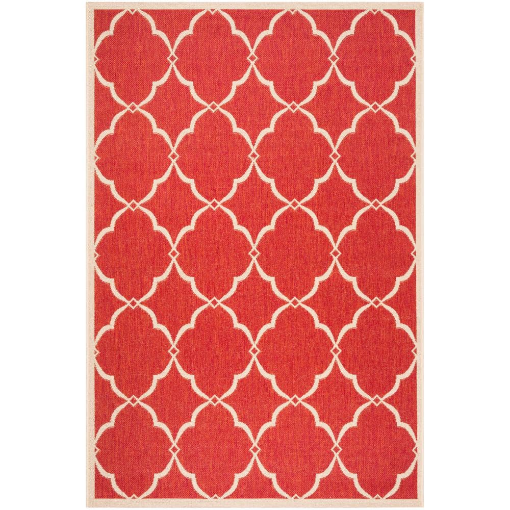 Sharla Geometric Red/Creme Synthetic Indoor/Outdoor Rug, 2'2" x 4'