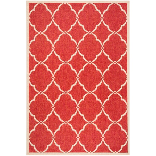 Beach House Red/Creme Doormat 2 ft. x 4 ft. Trellis Geometric Indoor/Outdoor Area Rug