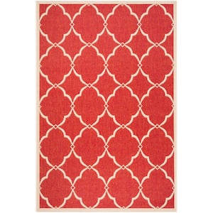 Beach House Red/Creme Doormat 3 ft. x 5 ft. Trellis Geometric Indoor/Outdoor Area Rug