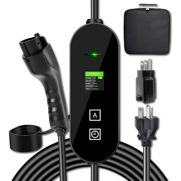 Level 1 and 2 EV Charger 8-16 Amp 110-240 Volt Electric Vehicle Charging Station with NEMA Plugs Portable IP66 LCD