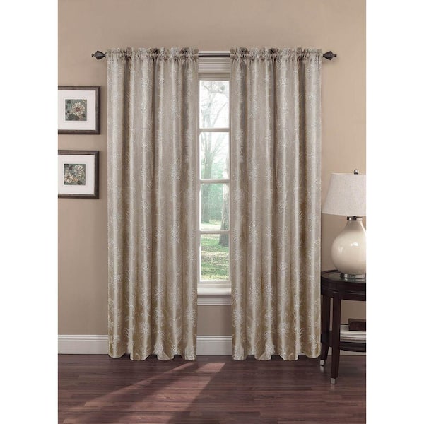 Window Elements Semi-Opaque Danica Faux Embroidered Jacquard 84 in. L Extra Wide Rod Pocket Curtain Panel Pair, Silver (Set of 2)