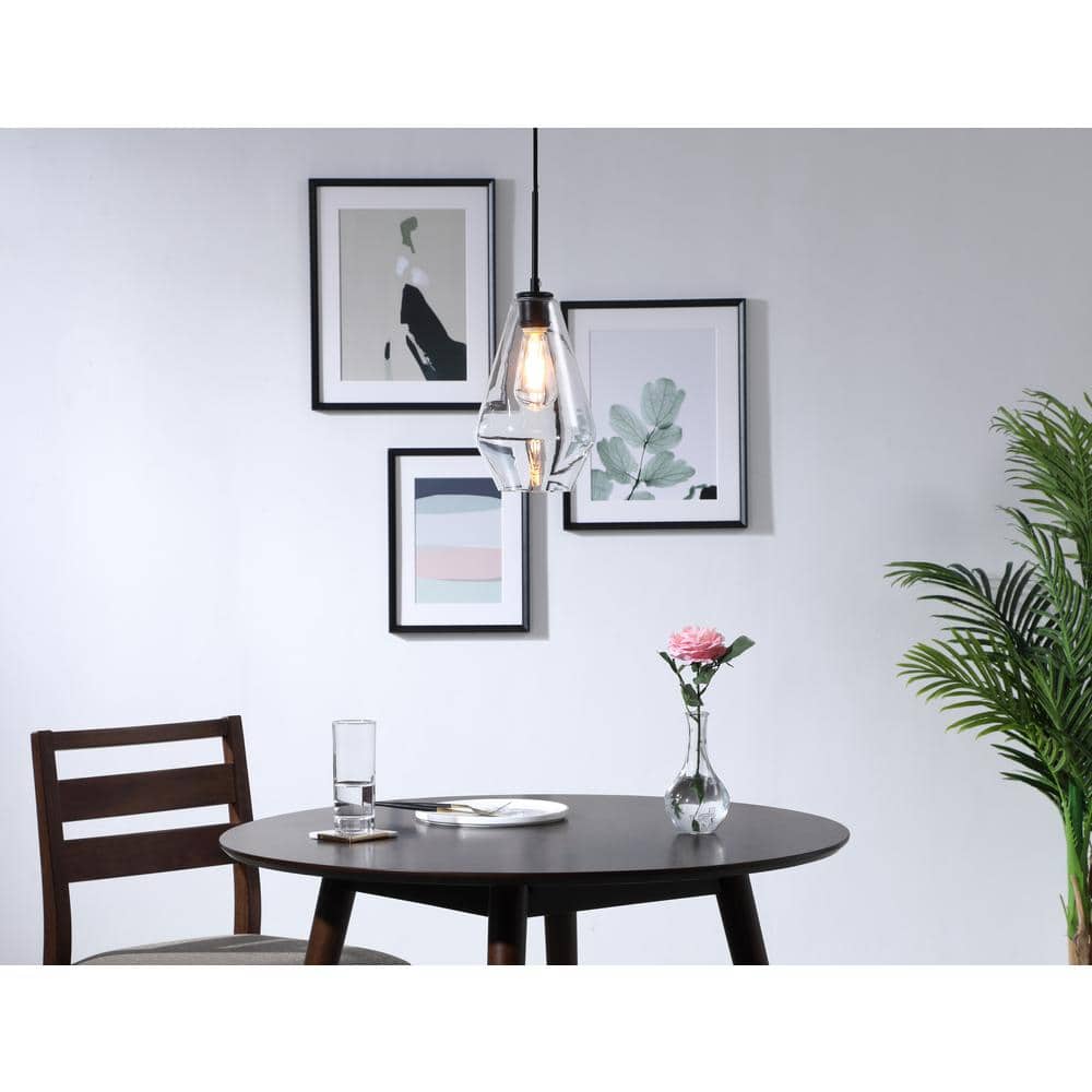 Gene 7.1" Contemporary Black and Clear Glass LED Pendant
