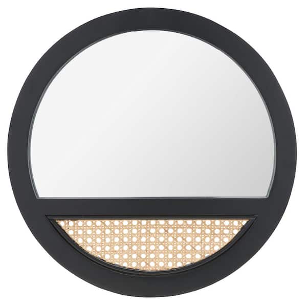 SAFAVIEH Padma 17.5 in. W x 17.5 in. H Wood Round Modern Black/Natural Wall Mirror
