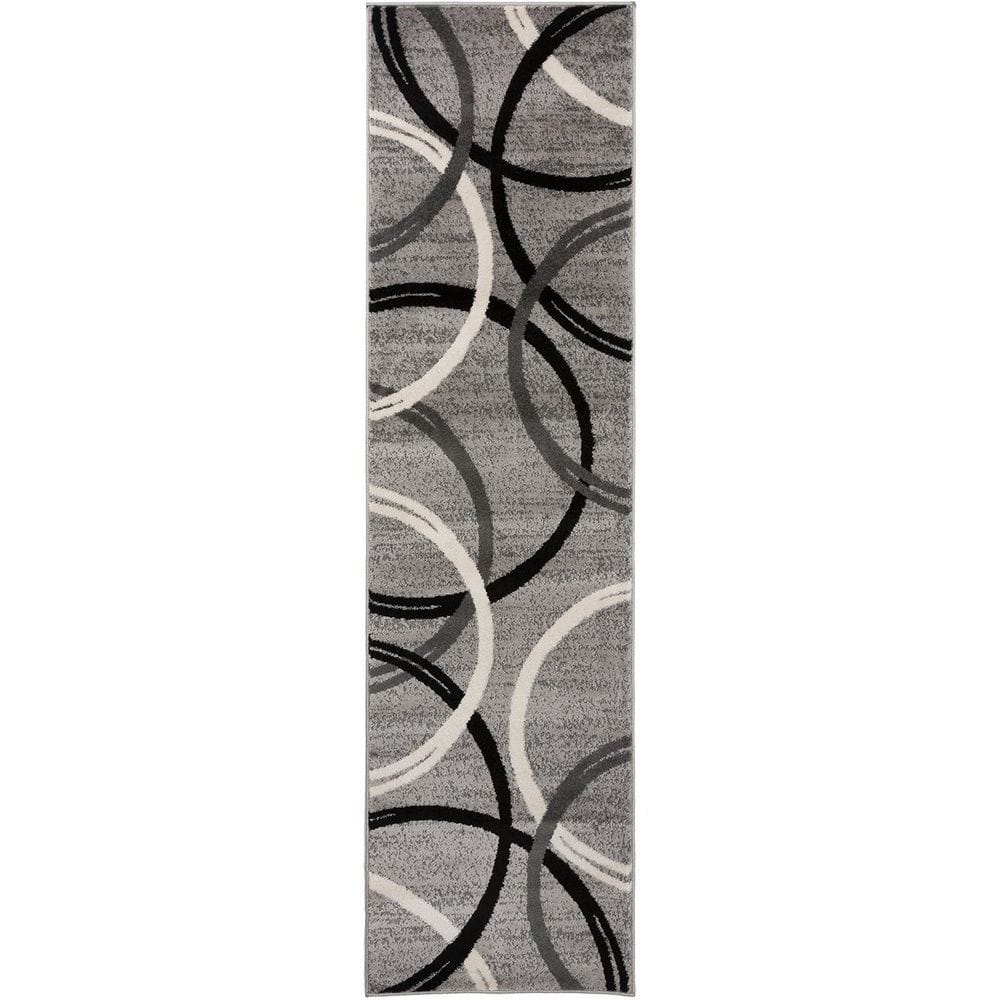 Gray Polypropylene 2 ft. x 10 ft. Geometric Indoor Runner Rug
