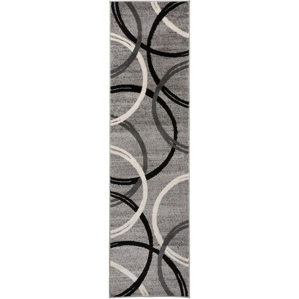 Unbranded Gray Polypropylene 2 ft. x 10 ft. Geometric Indoor Runner Rug
