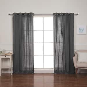 52" W X 84" L 100% Linen Silver Grommet Curtain Set Dark Grey