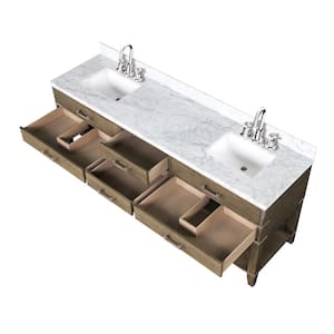 Irvington 80 in W x 22 in D Grey Oak Double Bath Vanity, Carrara Marble Top, and Faucet Set