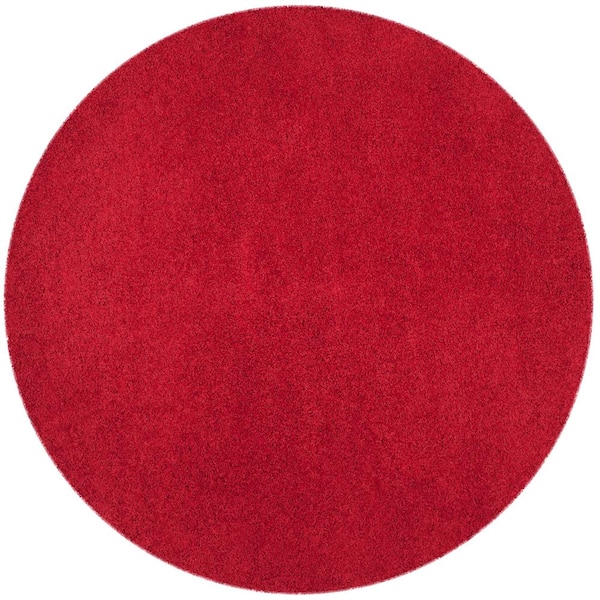 SAFAVIEH Laguna Shag Red 7 ft. x 7 ft. Round Solid Area Rug