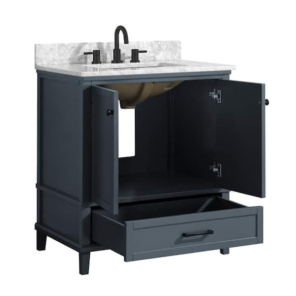 Home Decorators Collection Merryfield 31 in. W x 22 in. D x 35 in. H Single  Sink Freestanding Bath Vanity in Antigua Green with Carrara Marble Top  19112-VS31-AG - The Home Depot