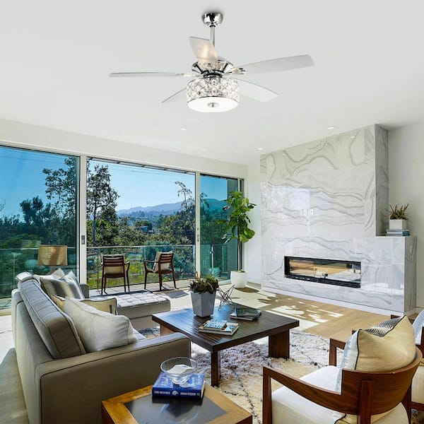 52 in. Indoor Chrome Crystal Chandelier Ceiling Fan with Light and Remote Control