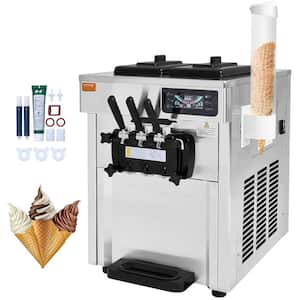 Commercial Soft Serve Ice Cream Machine 1850W 11.6Qt. Hopper Silver Ice Cream Maker 18-28 L/H Yield 3-Flavor Countertop