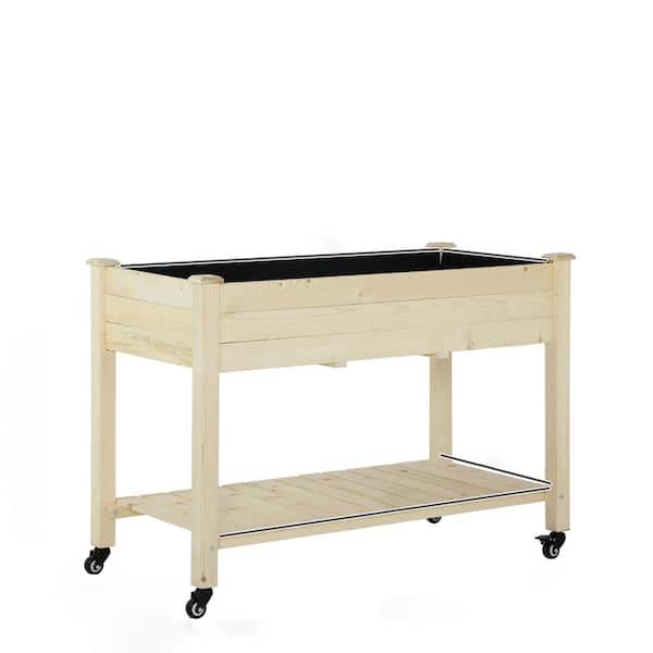 Unbranded 47 in. W x 22 in. D x 33 in. H Outdoor Garden Raised Bed w/Lockable Wheels Storag Shelf and Bed Liner for Backyard Patio