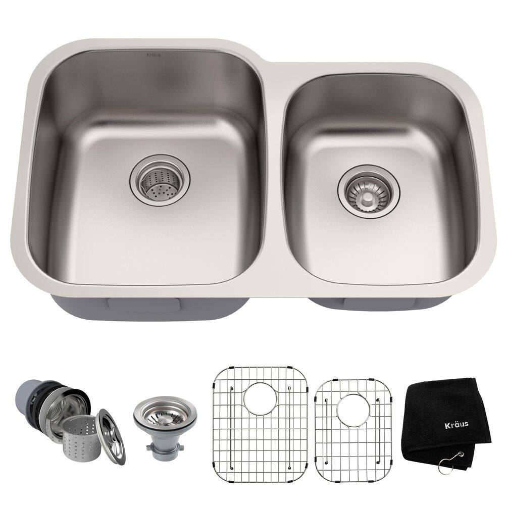 Premier 32-inch Satin Stainless Steel Double Bowl Undermount Sink