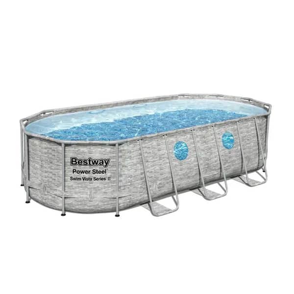 Bestway 18 ft. x 9 ft. Oval-Shaped 48 in. D Metal Frame Pool Swimming Pool Set with Pump and Maintenance Kit