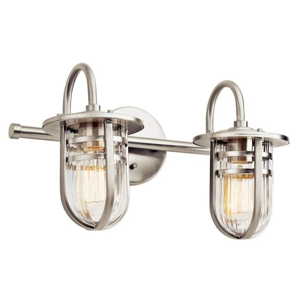 KICHLER Caparros 17.5 in. 2-Light Brushed Nickel Coastal Bathroom Vanity Light with Clear Glass Shade