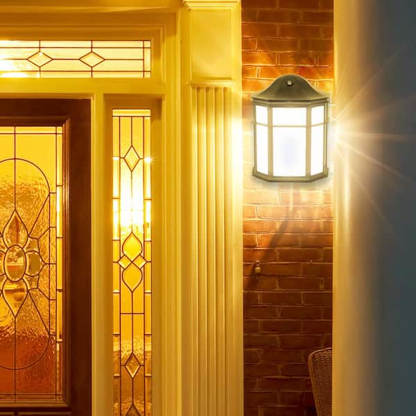 1-Light Black LED Outdoor Wall Lantern Sconce with Dusk to Dawn Sensor