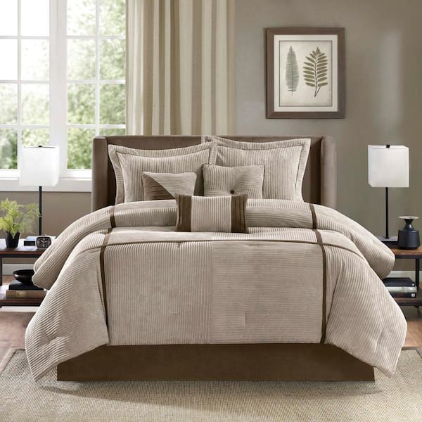 Madison Park Houston 7-Piece Taupe Polyester Queen Comforter Set